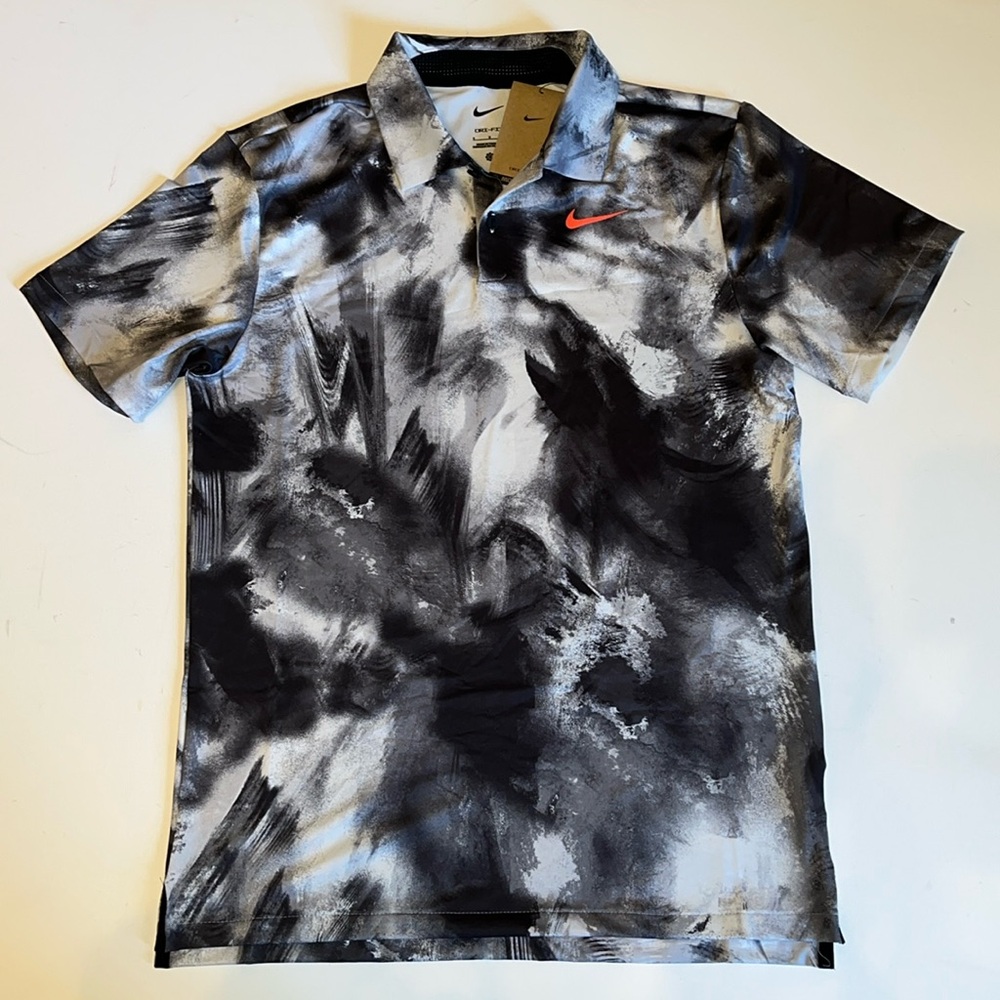 Nike Golf S Mens 2024 Dri-fit Polo Camo Print  Gray shirt -  Swoosh on Back